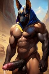 ai_assisted ai_generated anthro anubian anubian_jackal anubis balls ballsack chest cum cum_drip cumshot dark-skinned_male dark_body dark_penis dark_skin ear erect erect_nipples erect_penis erection male male_focus male_only muscle muscles muscular muscular_anthro muscular_arms muscular_male muscular_thighs naked naked_male nude nude_anthro nude_male pointed