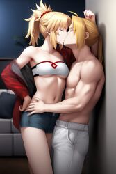 1boy1girl ai_generated blonde_hair edward_elric fate/apocrypha fullmetal_alchemist mordred_(fate)