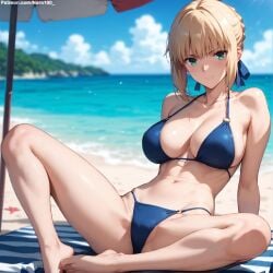 1girls 2d ai_generated artoria_pendragon athletic athletic_female beach big_ass big_breasts bikini bikini_bottom bikini_top blonde_hair breasts bun chest curvy curvy_figure cute cute_face detailed eyelashes eyeshadow fate/grand_order fate/stay_night fate/zero fate_(series) female female_only fit fit_female focus high_quality large_breasts legs light-skinned_female light_skin lips lipstic looking_at_viewer makeup mascara nero100 outdoors outside pale-skinned_female pale_skin perky_breasts posing saber seductive seductive_look sitting skinny skinny_girl stable_diffusion tagme thighs thin_female thin_waist