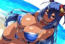 ai_generated animal_ears beach bikini dark-skinned_female dark_skin female hairband hairpin hishi_amazon_(umamusume) orange_eyes umamusume umamusume_pretty_derby wet