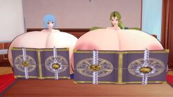 2girls big_areola big_breasts book book_covering_breasts covering_breasts covering_with_object fire_emblem fire_emblem_echoes:_shadows_of_valentia fire_emblem_gaiden gigantic_breasts hiding_breasts huge_areolae huge_breasts justincasepi meme meme_reference mila_(fire_emblem) ouch_meme silque_(fire_emblem)