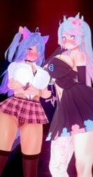 2023 2girls 3d breasts cat_ears cat_tail catgirl deluxe_rosie female female_only huge_breasts indie_virtual_youtuber light-skinned_female light_skin rosie_(vtuber) silvervale standing tail tan-skinned_female tan_body tan_skin virtual_youtuber wolf_ears wolf_girl