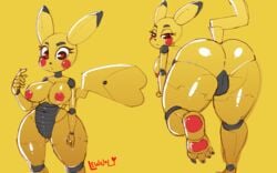 16:10 absurd_res animatronic anthro ass big_breasts breasts female genitals hi_res lewnoli looking_at_viewer machine mammal nintendo nipples pikachu pokémon_(species) pokemon pussy robot rodent simple_background solo video_games widescreen