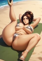 1girls ai ai_generated attack_on_titan body breasts breasts brown_hair completely_nude completely_nude_female female female_focus hange_zoe hanji_zoe hips huge_breasts sexy shingeki_no_kyojin silver_bikini sunglasses thick