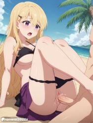 1girls ai_generated anime ayase_saki bikini blonde_hair clothed_sex gimai_seikatsu large_breasts purple_eyes ranwai2025x sex uncensored vagina vaginal_penetration vaginal_sex