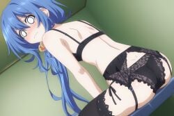 1girls ass blue_eyes blue_hair date_a_live himekawa_yoshino panties stockings