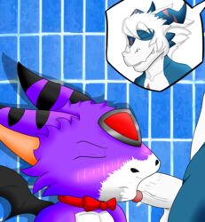 absurd_res anthro anthro_on_anthro anthro_penetrated anthro_penetrating anthro_penetrating_anthro blue_body blue_scales blush bodily_fluids closed_eyes cum cum_in_mouth cum_inside demon digimon digimon_(species) digital_media_(artwork) dorumon dracky_the_gaomon dragon duo facial_markings fangs feathered_wings feathers fellatio foxy_the_dorumon fur furred_dragon genital_fluids genitals hair head_markings hi_res horn magnamon male male/male markings membrane_(anatomy) membranous_wings oral oral_penetration orgasm orgasm_face penetration penile penile_penetration penis purple_body purple_fur purple_skin scale scales scar sveemon tongue white_body white_fur white_hair white_penis wings x-digimon