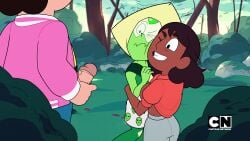 1boy 2girls accurate_art_style alien_girl confusion connie_maheswaran cum cum_on_face cumshot female gem_(species) hugging human imminent_facial indian_female koturitsu male one_eye_closed penis peridot_(steven_universe) smile steven_quartz_universe steven_universe threesome