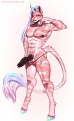 anthro ear_piercing equid equine genital_piercing genitals hi_res horn male mammal mythological_creature mythological_equine mythology natural_plaid nipple_piercing nipples nude penis penis_piercing piercing solo tail unicorn