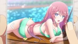 anime ass ass_focus big_breasts bikini breasts classroom_of_the_elite cute huge_breasts lingerie long_hair pink_hair pressing_breasts_together sakura_airi schoolgirl screencap suggestive suggestive_pose