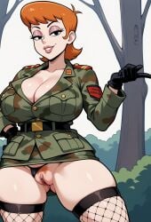 ai_generated big_ass big_breasts big_butt cartoon cartoon_character cartoon_milf cleavage dexter's_laboratory dexter's_mom fishnets gloves labia milf military military_uniform mommy panties_aside paulinebabe pubic_hair puffy_pussy seductive showing_pussy teasing thick_thighs uniform upskirt wide_hips