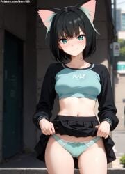 1girls 2d ai_generated ass athletic athletic_female bare_shoulders belly black_hair cat_ears cat_girl cat_tail chest curvy curvy_figure cute cute_face detailed eyelashes eyeshadow female female_only fit fit_female focus fully_clothed green_eyes high_quality hips isekai_shikkaku legs light-skinned_female light_skin lips lipstick looking_at_viewer makeup mascara medium_breats medium_hair midriff navel nero100 pale-skinned_female pale_skin panties panties_peek perky_breasts petite_ petite_body posing seductive seductive_look short_hair showing_panties skinny skinny_girl skirt skirt_lift skirt_up slim stable_diffusion tagme tama_(isekai_shikkaku) teenager thighs thin_waist