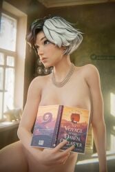 3d book cs_lewis female female_focus female_only hobbyr34 luna_snow luna_snow_(marvel_rivals) marvel marvel_comics marvel_rivals meme meme_reference nude nude_female nudity ouch_meme tagme