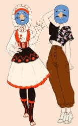 1girl colourful countryhumans countryhumans_girl cute cutie female female_focus flawsy hourglass_figure kosovo_(countryhumans) long_skirt one_arm_raised one_arm_up one_eye_closed open_mouth simple_background skirt smiling sports_shoes tagme traditional_clothes waving waving_at_viewer