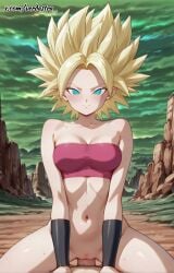 ai_generated blonde_hair caulifla cowgirl_position dragon_ball dragon_ball_super green_eyes pov saiyan sex super_saiyan vaginal_penetration verdastra