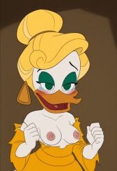 ai_generated blush ducktales_(2017) female female_only goldie_o'gilt malfunction open_mouth self_upload suprised tearing_clothes tears torn_clothes wardrobe