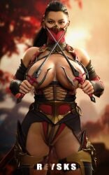 big_breasts covering_breasts huge_breasts mileena mortal_kombat mortal_kombat_1_(2023) reyskss sai_(weapon) tagme