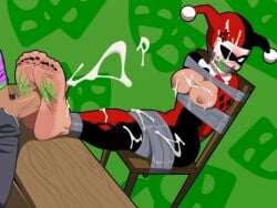 barefoot breasts breasts_outside cum cum_on_body cum_on_breasts feet female footjob hat large_breasts nipples penis santa_hat straight