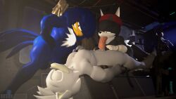 3d ace_(mrfrenchyjackal) adam_(juicyducksfm) aircraft anthro armada_(artist) avian axe balls beak beret big_penis bird black_body blue_body blue_hair canid canine canis clothing digital_media_(artwork) fan_character fellatio garry's_mod genitals gripping_chair group group_sex gun hair hat hatchet headgear headwear helicopter hi_res humanoid inside jackal juicyducksfm long_ears lying male male/male mammal night on_back oral penetrating_while_penetrated penile penis penis_in_mouth pilot ranged_weapon red_eyes rifle sega sex silencer sonic_(series) sonic_the_hedgehog_(series) tail threesome thunder_(juicyducksfm) tomahawk trio tuft vehicle weapon white_body white_hair white_tuft wolf yellow_eyes