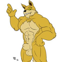 1:1 2016 4_fingers abs animal_genitalia anthro balls fingers fully_sheathed fur furry genitals hubert_ellis jumpstart_games looking_at_viewer lupe_(neopets) male muscular muscular_anthro muscular_male neopet_(species) neopets neopets:_the_darkest_faerie nude pecs sheath simple_background smile solo terrykurosu video_games white_background yellow_body yellow_fur