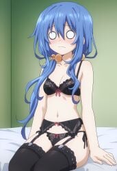 1girls ass blue_eyes blue_hair date_a_live himekawa_yoshino panties stockings