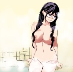 1girls asian asian_female big_breasts black_hair braid braided_hair braided_ponytail cleavage curvaceous curves curvy curvy_body curvy_female curvy_figure enormous_breasts female_focus glasses jp_gods ooguro_ito tagme