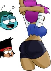 1girls 2boys ass cartoon_network enid female k.o._(ok_k.o.!_let's_be_heroes) ok_k.o.!_let's_be_heroes purple_hair radicles zaicomaster14