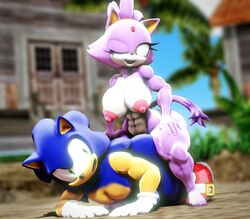 3d abs anthro blaze_the_cat blue_body blue_hair breasts dickgirl domestic_cat forehead_jewel furry futa_on_male futanari gem gynomorph gynomorph/male hair hedgehog intersex male mammal muscular_male ne0kami nipples purple_body purple_hair sonic_(series) sonic_the_hedgehog white_body