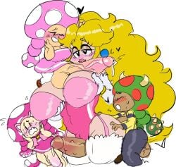 1girls 3futas big_breasts big_penis blonde_hair blush bowser_(cosplay) breast_grab breasts busty cat_ears cat_tail cock_worship cum cum_drip cum_dripping_from_penis dedoggyskullz embrassed fangs female futa_on_female futanari heart heart-shaped_pupils horns human larger_female leotard lipstick long_gloves mario_(series) penis_on_breast penis_on_face pink_clothing precum princess_peach sexy_clothing size_difference small_but_hung smaller_futanari stockings super_mario_bros. thick_thighs thigh_grab thigh_sex thighs toad_(mario) toadette twintails veiny_penis voluptuous_female white_background wkkeezy(artist)