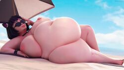 1girls ass bbw beach belly belly_bigger_than_head boobs_bigger_than_head breasts cat_ears female luna_(shubijubi) shubijubi sunglasses umbrella