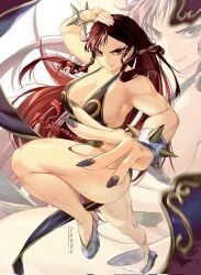 alternate_costume artist_request ass backless_outfit bare_legs black_dress black_hair black_nails bracelet braid breasts brown_eyes brown_hair chinese_clothes chun-li chun-li_(battle_ouffit_sfv) cleavage clothing dress female fighting_stance fingernails flats footwear high_heels jewelry large_breasts long_hair looking_at_viewer muscular_female nail_polish red_hair shoes sideboob smile solo spiked_bracelet spikes street_fighter tagme thick_thighs thighs tied_hair toned twin_braids