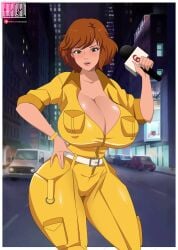 1girls alternate_breast_size april_o'neil april_o'neil_(tmnt_1987) big_breasts breasts city_background cleavage clothed cocked_hip female ghostlessm huge_breasts looking_at_viewer massive_breasts medium_hair microphone night outdoors reporter solo tagme teenage_mutant_ninja_turtles voluptuous yellow_jumpsuit