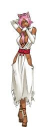 black_body boots cleavage game harem_heroes hentai_heroes kelina kimono kinkoid licking nutaku official_art parody pink_eyes pink_hair presenting shihouin_yoruichi