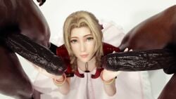 1girls 2boys 3d aerith_gainsborough big_penis blender clothed clothed_female_nude_male cock completely_nude female final_fantasy final_fantasy_vii final_fantasy_vii_remake green_eyes hand_on_penis huge_cock interracial light-skinned_female light_skin looking_at_viewer male male/female mmf_threesome nude nude_male pale-skinned_female pale_skin penis roriori self_upload simple_background square_enix threesome trio