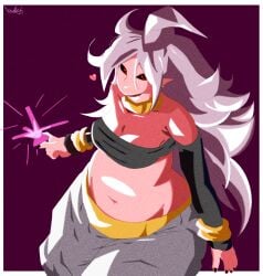 android_21 basketsoffreaks chubby chubby_female dragon_ball dragon_ball_fighterz fat majin_android_21 pink_skin the_weird_static_isn't_there_you're_being_hysterical thick_thighs white_hair