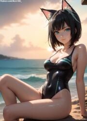 1girls 2d ai_generated ass athletic athletic_female bare_shoulders beach belly black_hair cat_ears cat_girl cat_tail chest cleavage curvy curvy_figure cute cute_face detailed eyelashes eyeshadow female female_only fit fit_female focus green_eyes high_leg_leotard high_quality hips isekai_shikkaku legs light-skinned_female light_skin lips lipstick looking_at_viewer makeup mascara medium_breats medium_hair midriff navel nero100 one-piece_swimsuit outdoors pale-skinned_female pale_skin perky_breasts petite_ petite_body posing seductive seductive_look serious serious_face short_hair skinny skinny_girl slim stable_diffusion swimsuit swimwear tama_(isekai_shikkaku) teenager thighs thin_waist wet