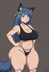 1girls ai_generated almost_naked alternate_body_type alternate_breast_size animal_ears bell bellathewolf belly belly_button big_breasts big_thighs black_bikini black_bra black_swimsuit blue_eyes blue_hair blush breasts busty cameltoe canine canine_humanoid cat_ears covered_nipples cowboy_shot feline_humanoid female female_focus female_only gacha gacha_life gachatuber hair_ornament hourglass_figure huge_breasts huge_thighs kemonomimi long_hair long_hair_female looking_at_viewer massive_thighs navel panties pussy_line scowl simple_background solo swimsuit tagme thick_thighs thighs thong tiktok voluptuous voluptuous_female wide_hips wolf_ears wolf_humanoid yamathegod_(style)