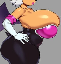 anthro bat bodysuit cleavage coldarsenal elbow_gloves female female_only huge_ass huge_breasts lipstick rouge_the_bat sideboob solo sonic_(series) thick_thighs tight_clothing white_hair wide_hips wide_thighs wings