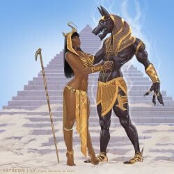 1boy 1girls ancient_egypt anubis dark_skin dark_skinned_female egyptian frans_mensink no_sex tagme