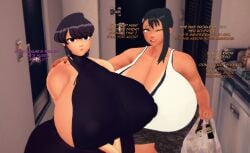 2girls big_breasts big_thighs breasts busty chubby cinnamon_tea cleavage clothing curvy english_text enormous_breasts female giant_breasts giant_thighs gigantic_breasts gigantic_thighs hayase_nagatoro huge_breasts huge_thighs hyper_breasts komi-san_wa_komyushou_desu komi_shouko large_breasts large_thighs looking_at_viewer massive_breasts massive_thighs nipple_bulge please_don't_bully_me,_nagatoro thick_thighs thighs wide_thighs wink