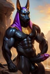 ai_assisted ai_generated anthro anubian anubian_jackal anubis balls ballsack chest cum cum_drip cumshot dark-skinned_male dark_body dark_penis dark_skin ear erect erect_nipples erect_penis erection male male_focus male_only muscle muscles muscular muscular_anthro muscular_arms muscular_male muscular_thighs naked naked_male nude nude_anthro nude_male pointed