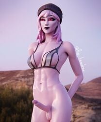 1futa 3d absurd_res balls big_breasts black_lips black_lipstick blender bra breasts dusk_(fortnite) erection female female_only fortnite futanari grey_skin hands_behind_back hat lewdrex looking_to_the_side midnight_dusk_(fortnite) nude penis pose posing purple_hair red_eyes tagme watermark