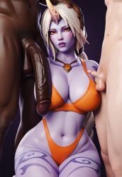 ai_generated big_ass celestial_(league_of_legends) cheating clothed_female_nude_male cuckold curvy dark-skinned_male dark_skin dreamcuc head_grab huge_breasts huge_cock interracial large_breasts league_of_legends light-skinned_female light-skinned_male looking_at_viewer mature_female penis_size_comparison penis_size_difference purple_skin small_penis small_penis_humiliation soraka threesome voluptuous white_hair