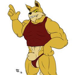 1:1 2016 4_fingers abs animal_genitalia anthro balls clothed clothing fingers fully_sheathed fur furry genitals hubert_ellis jumpstart_games looking_at_viewer lupe_(neopets) male muscular muscular_anthro muscular_male neopet_(species) neopets neopets:_the_darkest_faerie partially_clothed pecs red_clothing red_shirt red_topwear red_underwear sheath shirt simple_background smile solo tank_top terrykurosu tight_clothing topwear underwear video_games white_background yellow_body yellow_fur