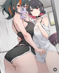 ai_generated black_shorts bottomless ellen_joe sidillusts two_girls white_shirt yuri zenless_zone_zero zhu_yuan