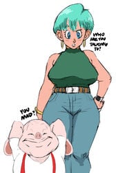 1boy before_sex big_breasts bulma_briefs couple dragon_ball male milf oolong plump thick_thighs zetomeso