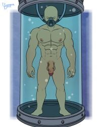 bald balls banana_desu bubbles closed_eyes human in_water male male_only muscular muscular_male naked naked_male one-punch_man out_cold oxygen_mask penis saitama solo solo_male stasis_tank trapped tube tubes underwater water