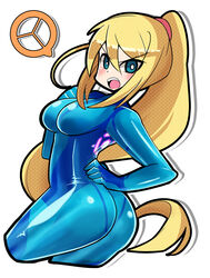 ass blonde_hair blue_eyes breasts busty female female_focus female_only iriomote_umineko metroid nintendo samus_aran solo source_request tagme zero_suit zero_suit_samus