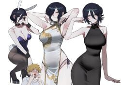 1girls big_breasts bikini bikini_bottom black_choker black_dress black_hair bunny_ears bunnysuit chainsaw_man china_dress choker dress female female_focus female_only form_fitting high_heels large_breasts pantyhose ratatatat74 reze_(chainsaw_man) side_tie_bikini solo solo_female solo_focus white_background white_china_dress white_clothing