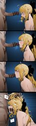 1boy 1girls absurd_res absurdres ahoge artoria_pendragon artoria_pendragon_(caster) bangs big_penis blonde_hair blowjob blush bow breasts censored color colored erection fate/grand_order fate_(series) fellatio female green_eyes grimtale hairbow hi_res highres huge_filesize hxd long_hair male medium_breasts naked nude nude_female nude_male oral oral_penetration oral_sex penis ponytail sidelocks straight sweat